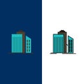 Skyscraper, Architecture, Buildings, Business, Office, Real Estate  Icons. Flat and Line Filled Icon Set Vector Blue Background Royalty Free Stock Photo