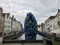 Skyscraper (The Bruges Whale) made from 5 tons of plastic waste. Bruges, Belgium. June 15, 2018.