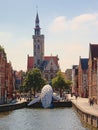 Skyscraper, the Bruges Whale, plastic statue by StudioKCA in downtown Bruges , part of Bruges triennial 2018