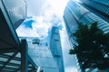 Skyscraper building in Hong Kong, city view in blue filter