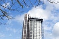 Skyscraper Building with Scaffolding Undergoing Renovations