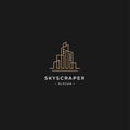 Skyscraper building tower logo in line style with minimalist design concept. suitable for big company, architect and building Royalty Free Stock Photo