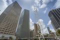 Skyscraper buildings surround Bayfront Park in Downtown Miami, Miami, Florida