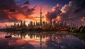 Skyscraper cityscape, urban skyline, night architecture, sunset dusk reflection generated by AI Royalty Free Stock Photo