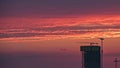 Skyscraper or Construction site with red color izmir sunset.