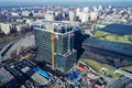 Skyscraper construction with working crane Royalty Free Stock Photo