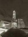 Skyscraper in downtown district of Hong Kong city at night in monochrome Royalty Free Stock Photo