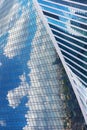 Skyscraper glass facades on a bright sunny day with sunbeams in the blue sky. Modern buildings in Moscow business district Moscow Royalty Free Stock Photo