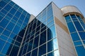 Skyscraper of glass, modern office buildings. High-rise building with reflection window. Facade of business center. Financial down