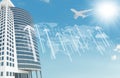 Skyscraper with graphs and arrows Royalty Free Stock Photo