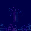 Skyscraper, high-riser vector gradient line icon, illustration on a dark blue background. Related bottom border