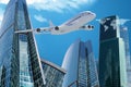 Skyscraper with jet Royalty Free Stock Photo