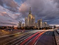 Skyscraper on Kotelnicheskaya Embankment and Traffic Trails