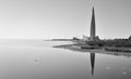 Skyscraper Lakhta Center on coast of frozen Baltic Sea