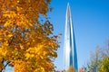 Skyscraper Lakhta center Gazprom headquarters, autumn view. Russia, Saint-Petersburg, 11 October 2018.