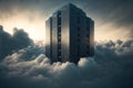 A skyscraper-like server emerging from the clouds, representing the boundless opportunities and advancements of cloud computing Royalty Free Stock Photo