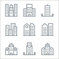 skyscraper line icons. linear set. quality vector line set such as town hall, unit, town hall, apartment, offices, skyscrapers, Royalty Free Stock Photo