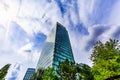 Skyscraper. Modern office building exterior design, glass facade. Urban view at summer. World Trade Center, Amsterdam, Netherlands Royalty Free Stock Photo