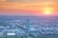 Skyscraper of O2 headquarters at dusk in Munich Germany