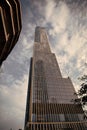 skyscraper perspective view. new york downtown architecture. perspective city skyscraper. modern skyscraper building Royalty Free Stock Photo