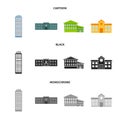 Skyscraper, police, hotel, school.Building set collection icons in cartoon,black,monochrome style vector symbol stock