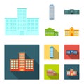 Skyscraper, police, hotel, school.Building set collection icons in cartoon,flat style vector symbol stock illustration Royalty Free Stock Photo