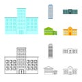 Skyscraper, police, hotel, school.Building set collection icons in cartoon,outline style vector symbol stock