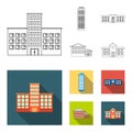 Skyscraper, police, hotel, school.Building set collection icons in outline,flat style vector symbol stock illustration