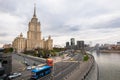 Skyscraper in Soviet empire style - building of the Soviet hotel `Ukraine` on the Moscow River embankment.