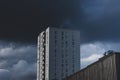 Skyscraper with a stormy background