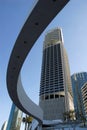 Skyscraper tall modern building, curved concrete structure, vertical Royalty Free Stock Photo