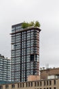 Skyscraper with trees on top of building