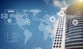 Skyscraper with world map Royalty Free Stock Photo