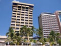 Skyscrapers in ACAPULCO city in Mexico with palm trees at bay of Pacific Ocean Royalty Free Stock Photo