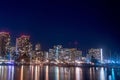 Skyscrapers on the beach of Waikiki in Honolulu, Hawaii at night Royalty Free Stock Photo