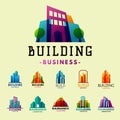 Skyscrapers buildings label tower office city architecture badge house business apartment vector illustration