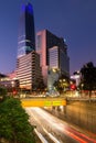 Skyscrapers and buildings at Providencia district in Santiago de Chile at dusk