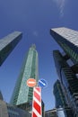 Skyscrapers in the business center, financial district, sunny day, blue sky, empty space, Moscow city, Russia Royalty Free Stock Photo