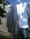 Skyscrapers in the center of the metropolis. Bottom view of high-rise buildings in the city center