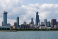 Chicago Skyline along Lake Michigan with a Beautiful Blue and Cloud Filled Sky