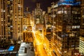 Skyscrapers and city lights in Chicago downtown, above and night view. Illinois US Royalty Free Stock Photo