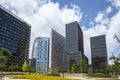 Skyscrapers with clouds in sky, Barcelona, Spain Royalty Free Stock Photo