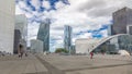 Skyscrapers of Defense timelapse hyperlapse modern business and financial district in Paris with highrise buildings and Royalty Free Stock Photo