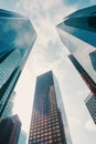 Skyscrapers in the downtown City of Los Angeles. Business District. Low-angle view of tall modern buildings with a cloudy sky in Royalty Free Stock Photo