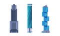 Skyscrapers facades set. Modern city buildings cartoon vector illustration Royalty Free Stock Photo