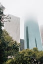 Skyscrapers in fog, in downtown Houston, Texas