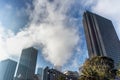 Skyscrapers in the fog in downtown San Francisco