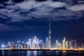 Skyscrapers skyline of Dubai UAE downtown with Burj Khalifa at night Royalty Free Stock Photo