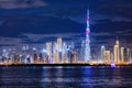 Skyscrapers skyline of Dubai UAE downtown with Burj Khalifa at night Royalty Free Stock Photo