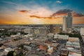 Skyscrapers, Hotels, office buildings and apartments in the city skyline along the banks of Mobile Bay with cars on the street Royalty Free Stock Photo